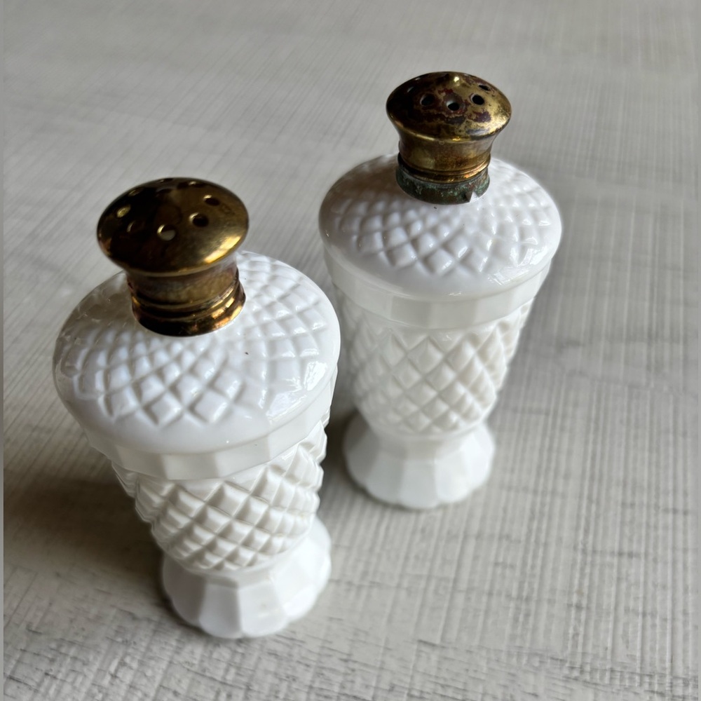 Vintage White Milk Glass Slat & Pepper Shakers